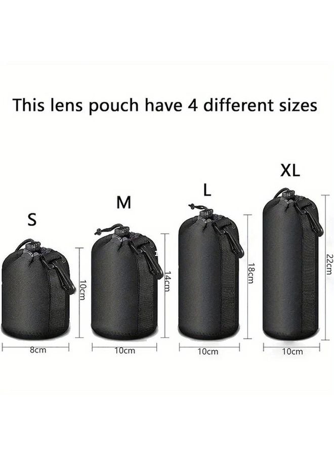 Black 4Pcs Waterproof Neoprene Drawstring Camera Lens Pouch Bag Protector Case Set - Image 4
