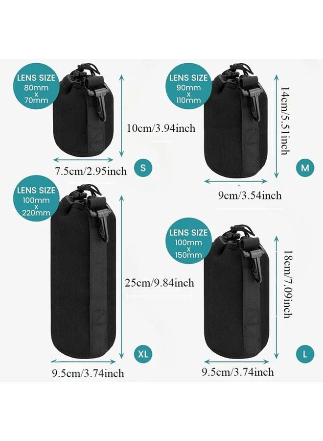 Black 4Pcs Waterproof Neoprene Drawstring Camera Lens Pouch Bag Protector Case Set - Image 3