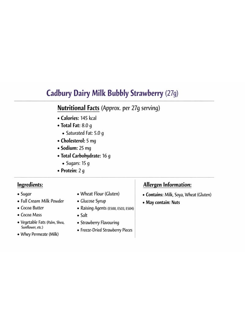 Cadbury Dairy Milk Bubbly Strawberry Chocolate Bar - Image 3