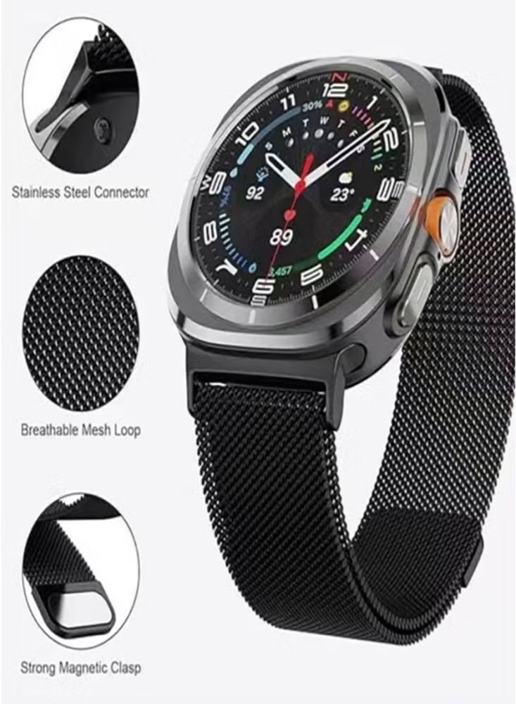 NoorTech Galaxy Watch Ultra Strap Magnetic Metal Wistband Stainless Steel Mesh Milanesse Loop Magnet Clasp Replacement Strap Compatible for Samsung Galaxy Watch Ultra Band Watch 7 47mm Men Women Black - Image 2