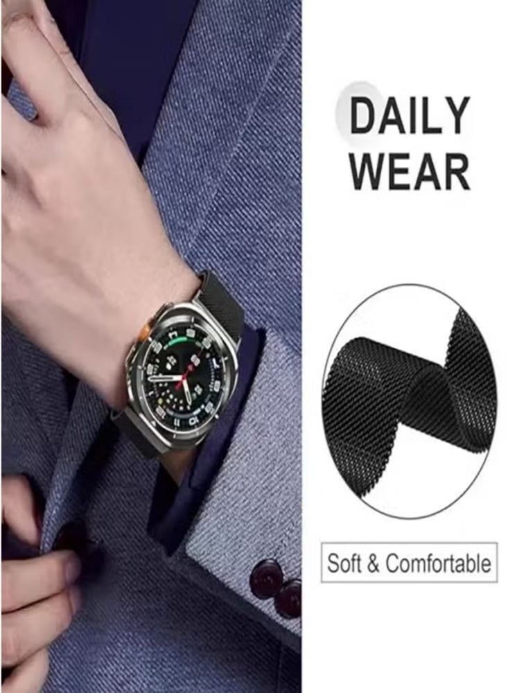 NoorTech Galaxy Watch Ultra Strap Magnetic Metal Wistband Stainless Steel Mesh Milanesse Loop Magnet Clasp Replacement Strap Compatible for Samsung Galaxy Watch Ultra Band Watch 7 47mm Men Women Black - Image 4