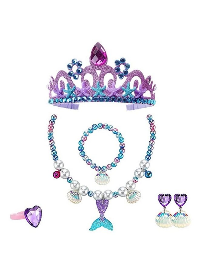 Beauenty 6 Piece Mermaid Crown Set, Girl Mermaid Jewellery Set, Girl Bracelet Set, Mermaid Crown Jewellery Set, with Crown, Necklace, Earrings, Bracelet, Ring, Girls Decoration for Party and Dance  - Image 1