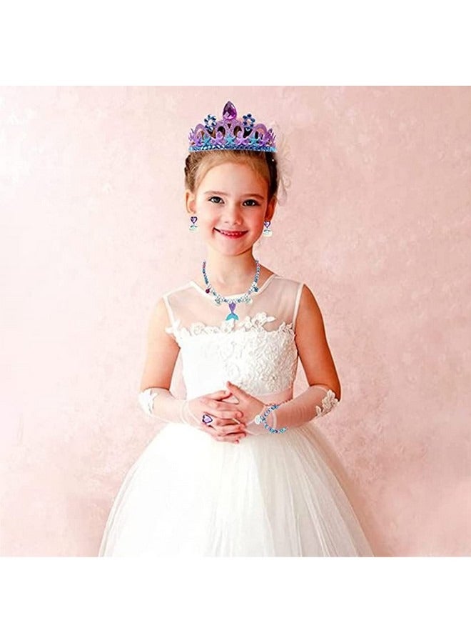 Beauenty 6 Piece Mermaid Crown Set, Girl Mermaid Jewellery Set, Girl Bracelet Set, Mermaid Crown Jewellery Set, with Crown, Necklace, Earrings, Bracelet, Ring, Girls Decoration for Party and Dance  - Image 2