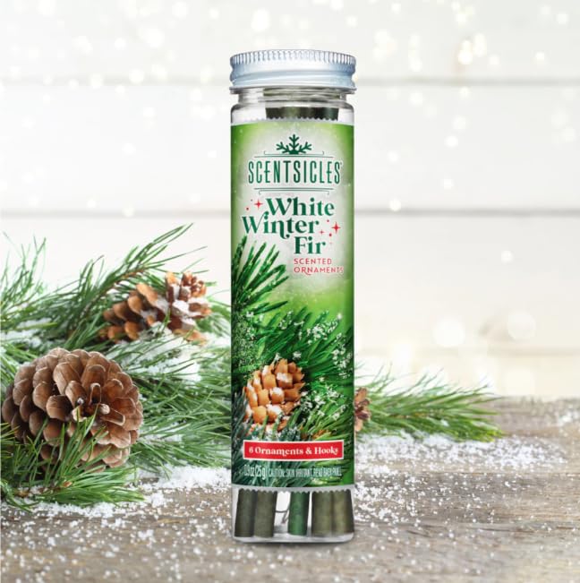 ScentSicles زينة عيد الميلاد المعطرة برائحة شجرة الصنوبر البيضاء من سينتسيكلز مع خطافات - 1 زجاجة (6 أعواد إجمالاً) - Image 2