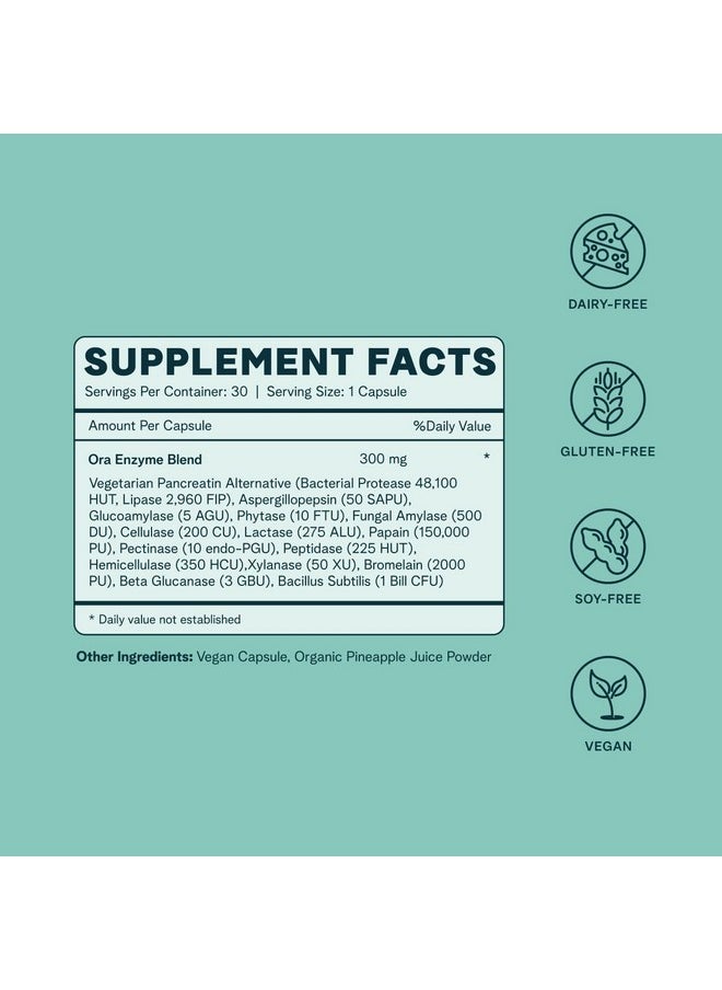 Ora Organic Multienzyme Supplement Vegan Gluten Free Enzymes For Digestion With Probiotics For Gut Health Bloating Constipation And Gas Relief 30 Easy To Swallow Capsules  - Image 3