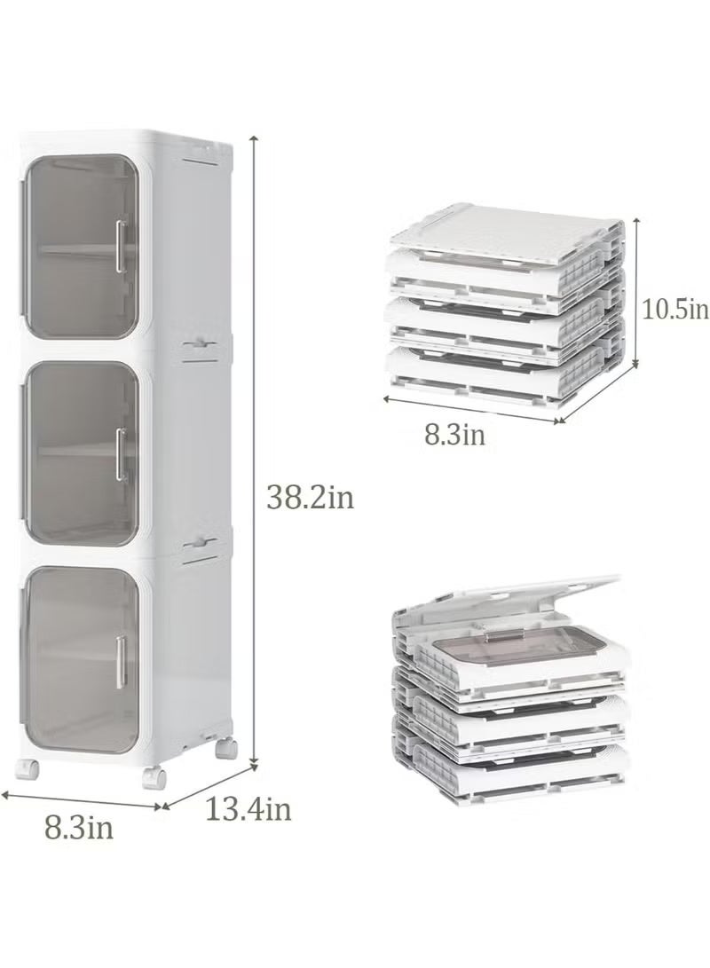 3-Tier Storage Cabinet, Slim Bathroom Storage Cabinet,Foldable Storage Cabinets with Wheels, Narrow Bathroom Storage,Movable Bathroom Storage Organizer for Small Spaces, Bathroom, Kitchen, Laundry - Image 2