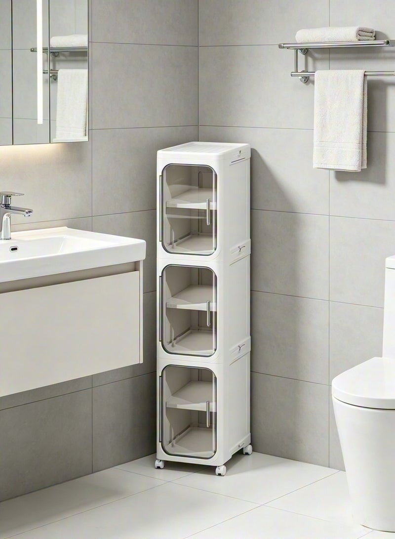 3-Tier Storage Cabinet, Slim Bathroom Storage Cabinet,Foldable Storage Cabinets with Wheels, Narrow Bathroom Storage,Movable Bathroom Storage Organizer for Small Spaces, Bathroom, Kitchen, Laundry - Image 3
