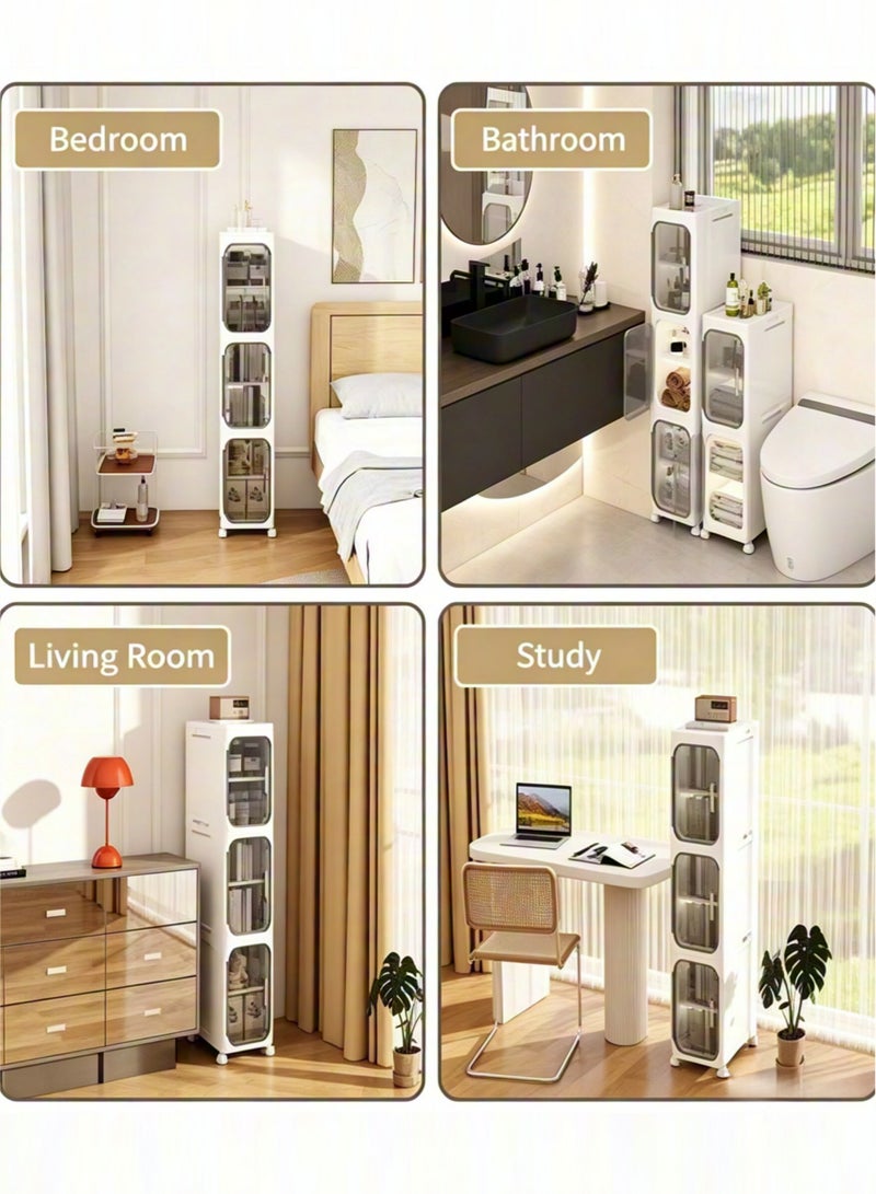 3-Tier Storage Cabinet, Slim Bathroom Storage Cabinet,Foldable Storage Cabinets with Wheels, Narrow Bathroom Storage,Movable Bathroom Storage Organizer for Small Spaces, Bathroom, Kitchen, Laundry - Image 4