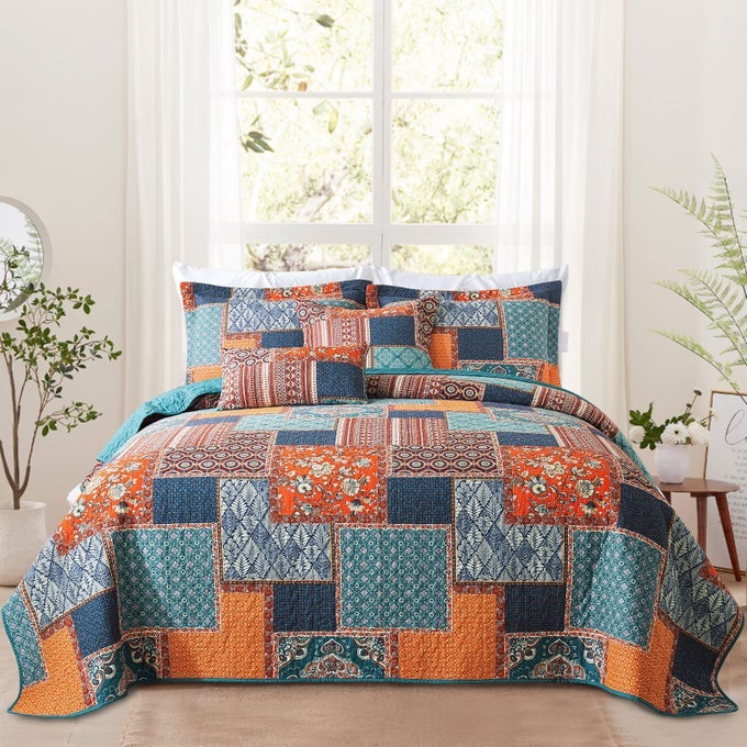 COTTON QUILT KING SIZE BEDDING SET 3 PIECES KING QUILT BEDDING SET BOHO KING SIZE QUILTS LIGHTWEIGHT REVERSIBLE COVERLETS BEDSPREADS FOR FARMHOUSE BEDROOM