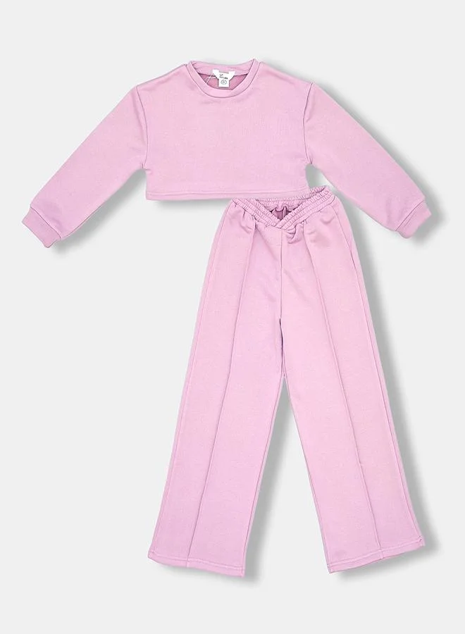 babyqlo Lilac Ribbed Winter Co-ord Set For Girls