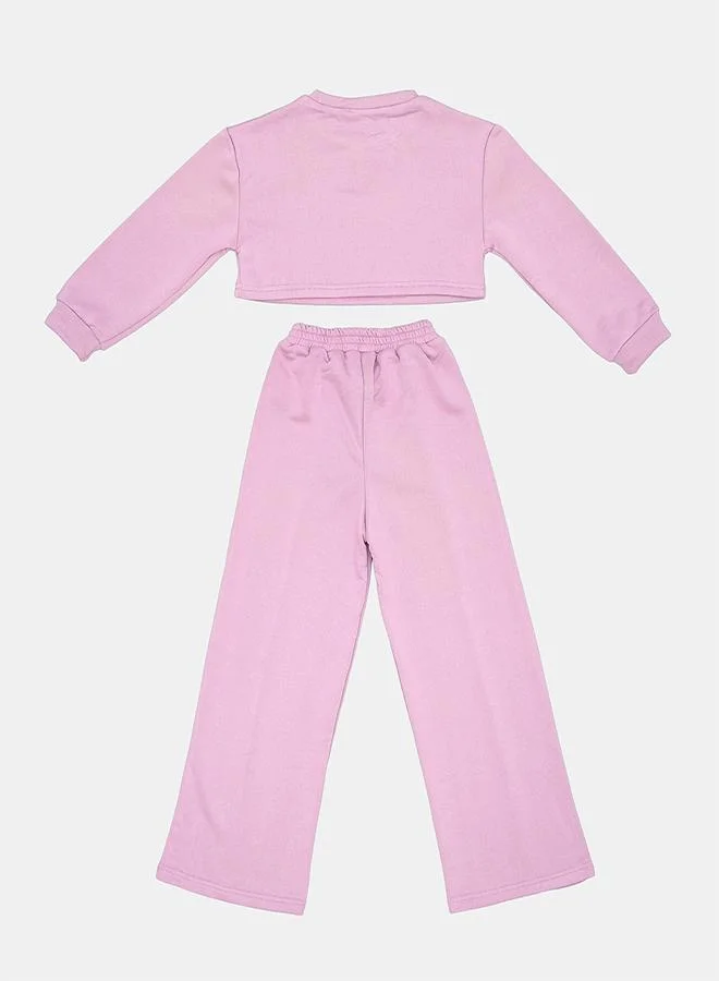babyqlo Lilac Ribbed Winter Co-ord Set For Girls