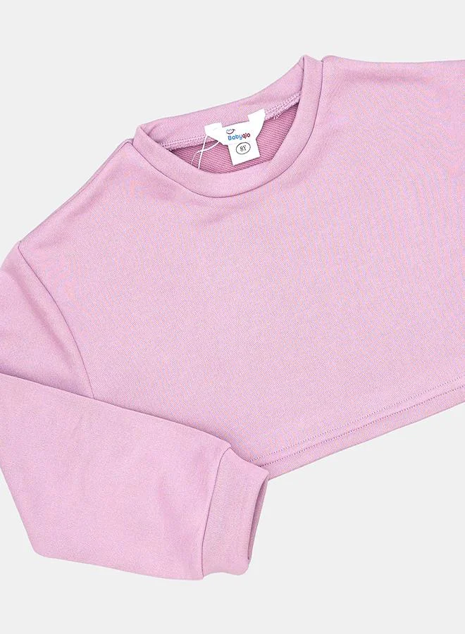 babyqlo Lilac Ribbed Winter Co-ord Set For Girls