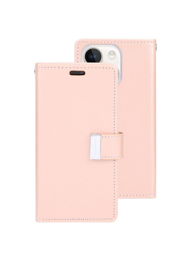 GOOSPERY Case For iPhone 15 Plus RICH DIARY Crazy Horse Texture Leather Phone Case - Image 1