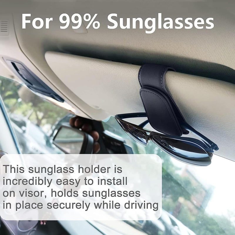 OZORI 2 Pack Sunglasses Holders, Car Visor Magnetic Leather Glasses Eyeglass Hanger Clip For Car, Ticket Card Clip Eyeglasses Mount(Black) - Image 5