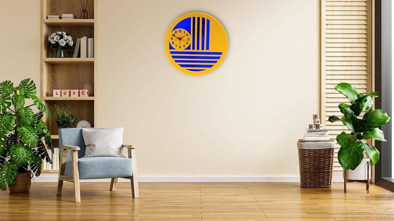 MASTANO Wall Clock Official 12" Acrylic Simple Numerical Round Shaped Easy to Read | Yellow & Blue|CL-32  - Image 5
