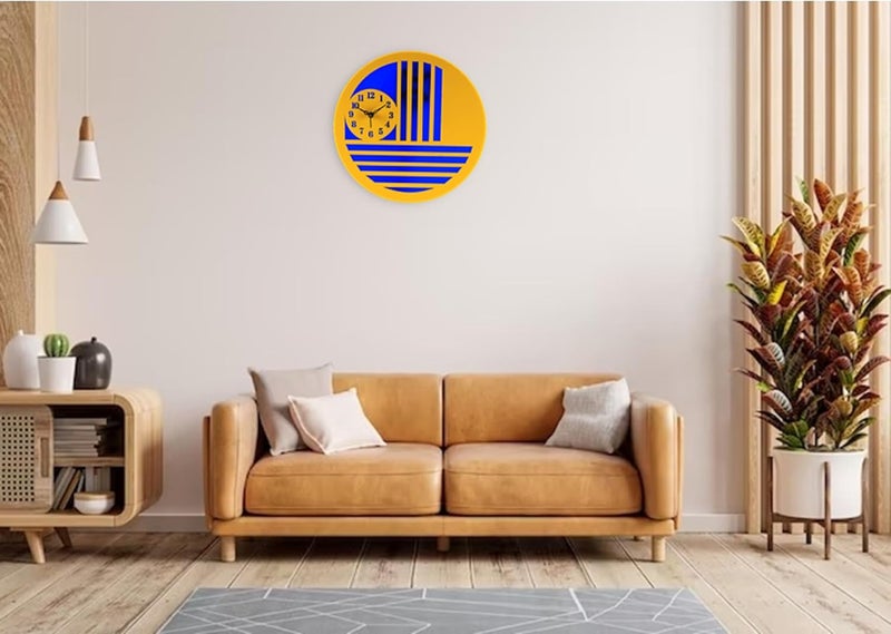 MASTANO Wall Clock Official 12" Acrylic Simple Numerical Round Shaped Easy to Read | Yellow & Blue|CL-32  - Image 4