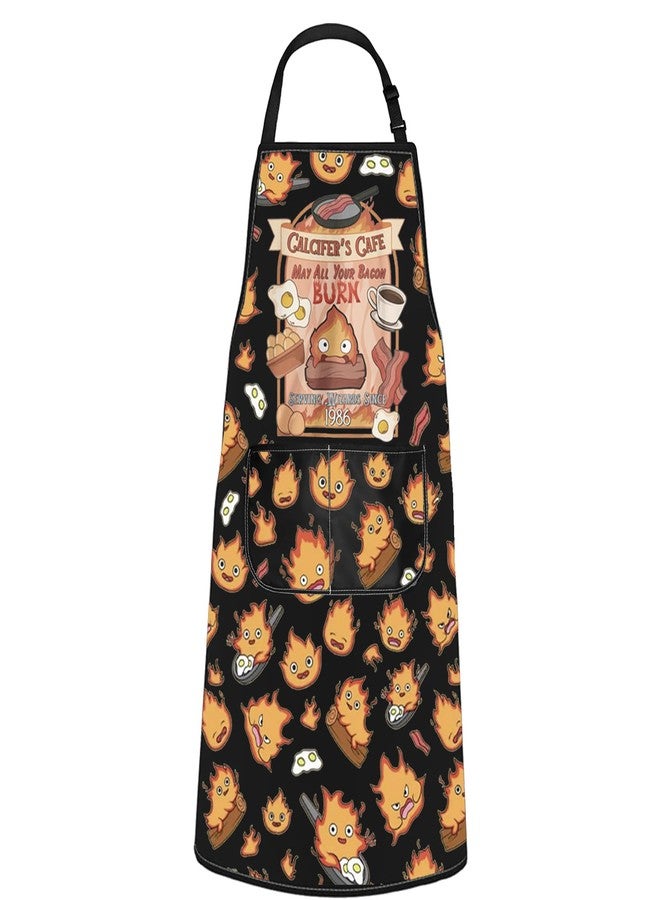 POFULL Anime Inspired Apron Calcifer Anime Lover Gift Housewarming Gift Calcifer's Cafe May All Your Bacon Burn Apron (CALCIFER'S CAFE) - Image 1
