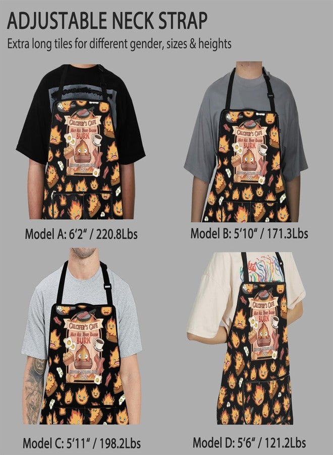 POFULL Anime Inspired Apron Calcifer Anime Lover Gift Housewarming Gift Calcifer's Cafe May All Your Bacon Burn Apron (CALCIFER'S CAFE) - Image 5