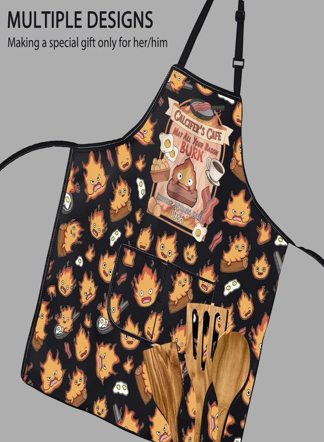 POFULL Anime Inspired Apron Calcifer Anime Lover Gift Housewarming Gift Calcifer's Cafe May All Your Bacon Burn Apron (CALCIFER'S CAFE) - Image 4