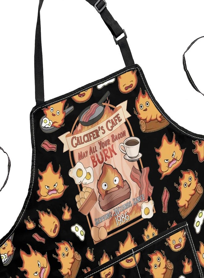 POFULL Anime Inspired Apron Calcifer Anime Lover Gift Housewarming Gift Calcifer's Cafe May All Your Bacon Burn Apron (CALCIFER'S CAFE) - Image 3
