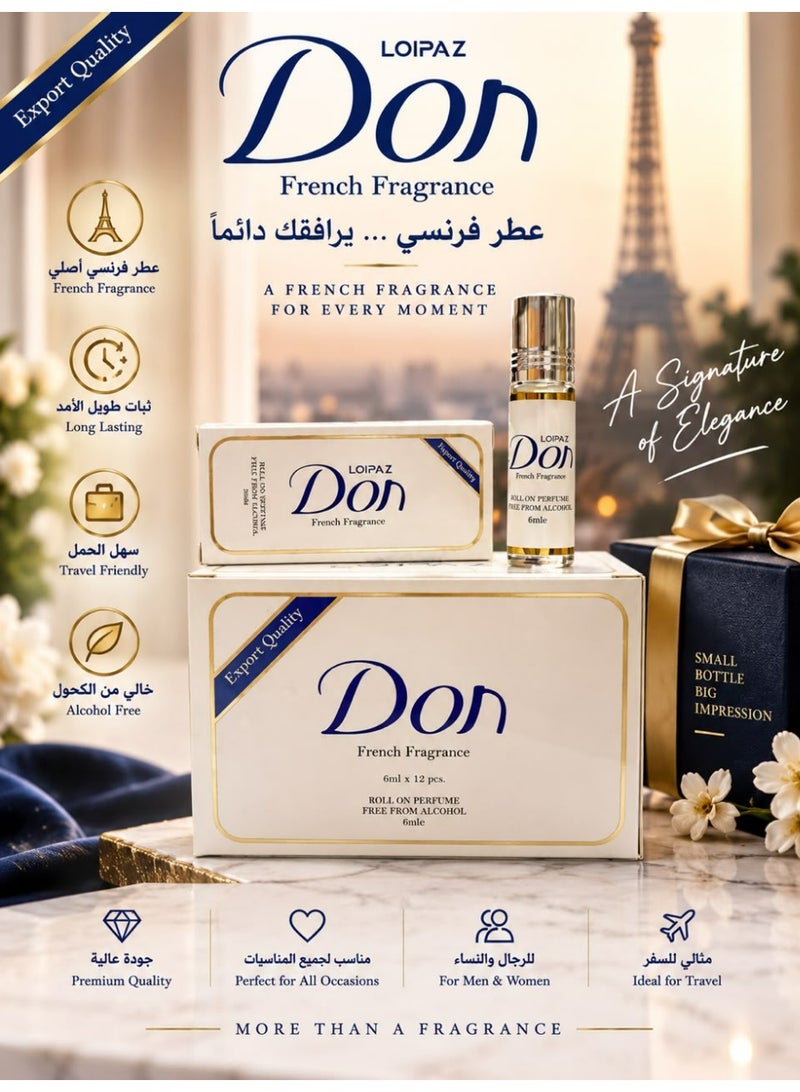 Don French Fragrance Roll-On Alcohol-Free, 6ml pack of 12