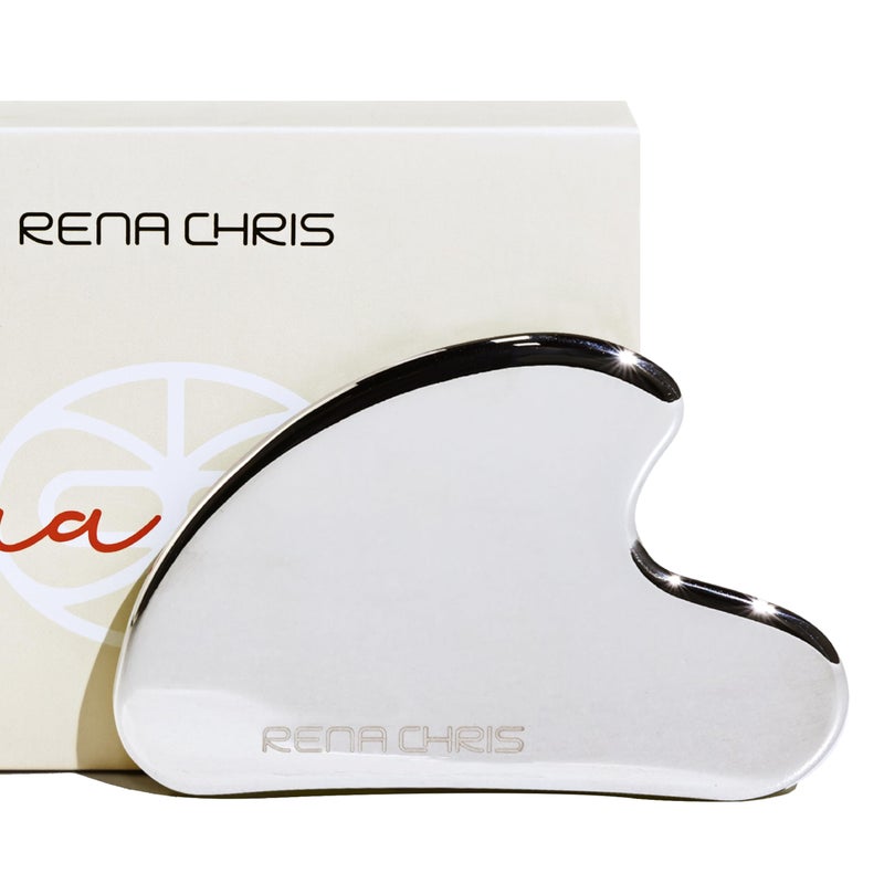 Rena Chris Gua Sha Facial Tools Stainless Steel Guasha Tool for Face Acupuncture Therapy Facial Massager for Jawline Sculpting and Puffiness Reducing Silver