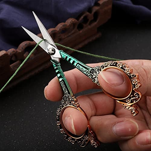 HITOPTY Sewing Scissors Sharp Embroidery Scissors with Sheath, Craft Scissor for Needlework Artwork Threading Cross Stitch Handicraft DIY Tool, 4.5in Gold Green Shears - Image 4