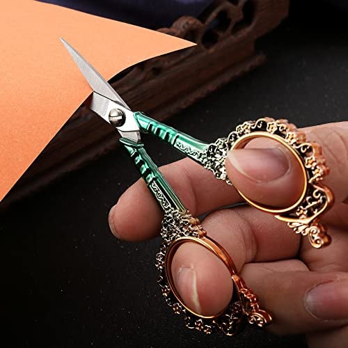 HITOPTY Sewing Scissors Sharp Embroidery Scissors with Sheath, Craft Scissor for Needlework Artwork Threading Cross Stitch Handicraft DIY Tool, 4.5in Gold Green Shears - Image 5