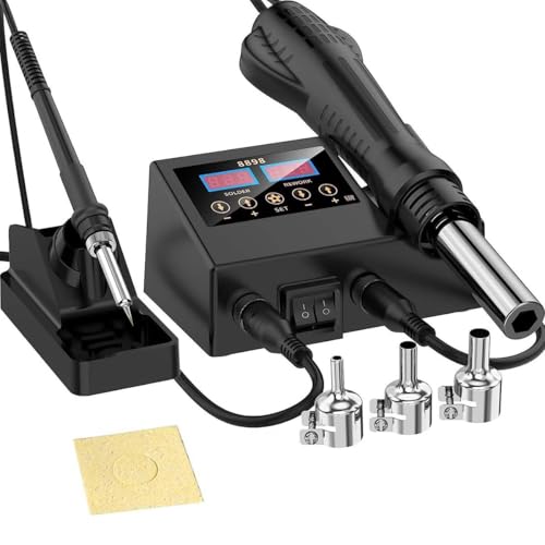 Serplex® 2-in-1 Soldering Station With LCD Display, 600W Hot Air Gun, Adjustable Temperature, Divided Switches, Fast-Heat, 3 Nozzles (5/8/10mm) & Holder, For SMD PCB Electronics Repair & Welding - Image 1