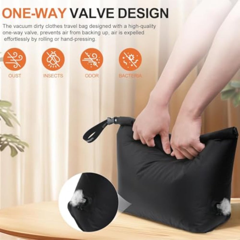 Travel Laundry Bag, Waterproof Vacuum Compression Wet and Dry Bags with Side Handles, Large Capacity Reusable Organizer for Dirty Clothes, Sports, Gym, Camping, Dorm, Black - Image 3