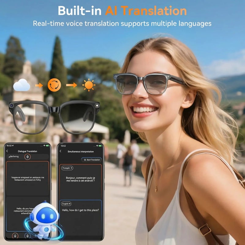 AI Smart Glasses with Camera & Translator - 1080P HD Photochromic for Hands-Free Vlogging and Outdoor  Audio - Image 4