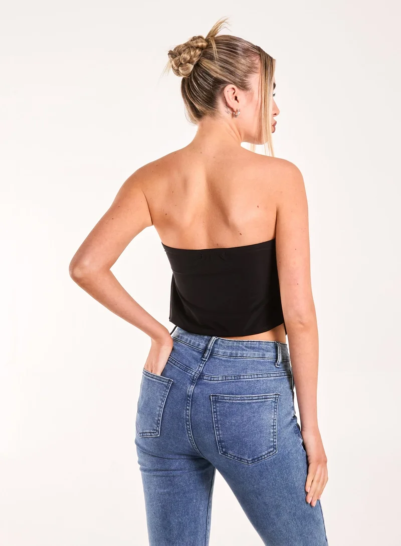 بينك فانيلا بلوزة بفتحة مفتاح على شكل فراشة