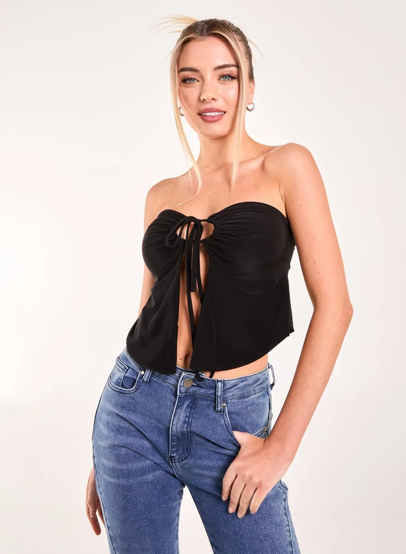 بينك فانيلا بلوزة بفتحة مفتاح على شكل فراشة