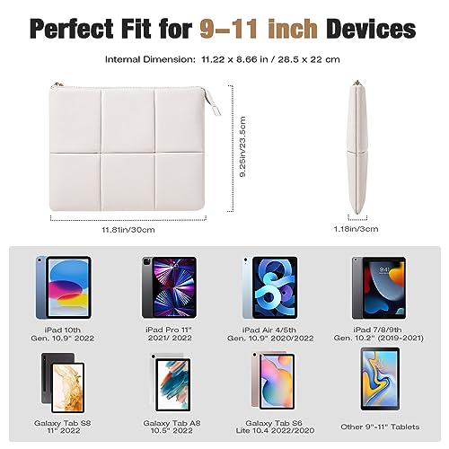 MoKo 9-11 Inch Puffy Tablet Sleeve Bag Fit with New 11-inch iPad Pro M4/iPad Air M2, iPad 10th Gen 10.9, iPad Pro 11, iPad Air 4/5th Gen 10.9, Built-in Elastic Band, PU Leather Carrying Case, White - Image 2