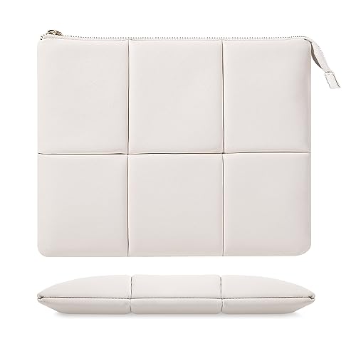 MoKo 9-11 Inch Puffy Tablet Sleeve Bag Fit with New 11-inch iPad Pro M4/iPad Air M2, iPad 10th Gen 10.9, iPad Pro 11, iPad Air 4/5th Gen 10.9, Built-in Elastic Band, PU Leather Carrying Case, White - Image 1