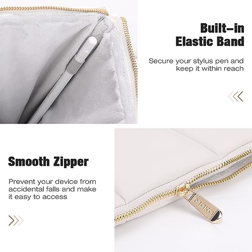 MoKo 9-11 Inch Puffy Tablet Sleeve Bag Fit with New 11-inch iPad Pro M4/iPad Air M2, iPad 10th Gen 10.9, iPad Pro 11, iPad Air 4/5th Gen 10.9, Built-in Elastic Band, PU Leather Carrying Case, White - Image 5