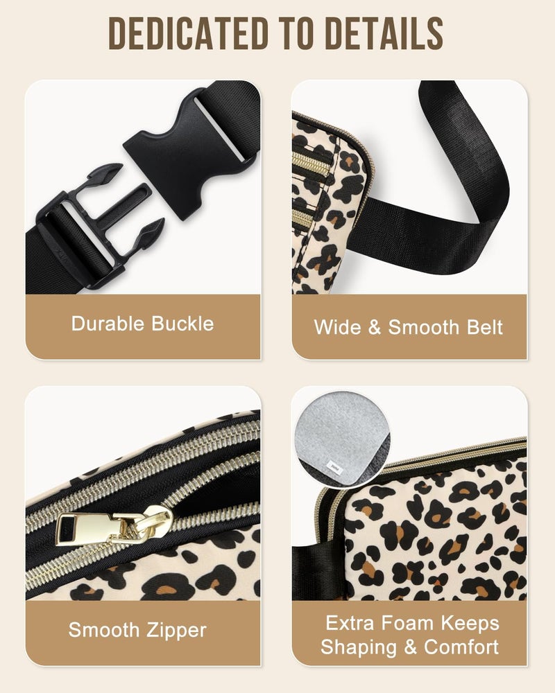 Capolo Fanny Packs for Women Fashion Waist Packs Bag with Adjustable Strap and 4 Zipper Pockets Waterproof Everywhere Crossbody Belt Bag for Workout Running Travelling(Leopard, Large) - Image 5