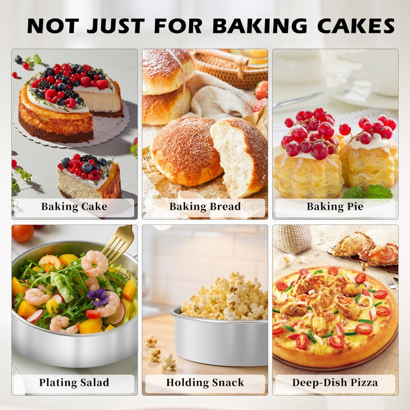 tutikuki 6 Inch Cake Pan - 3PCS Stainless Steel Smash Cake Baking Pans Tins with 100 PCS Parchment Paper, Round Bakeware for Party Birthday Wedding, Mirror Finish & Dishwasher Safe - Image 5