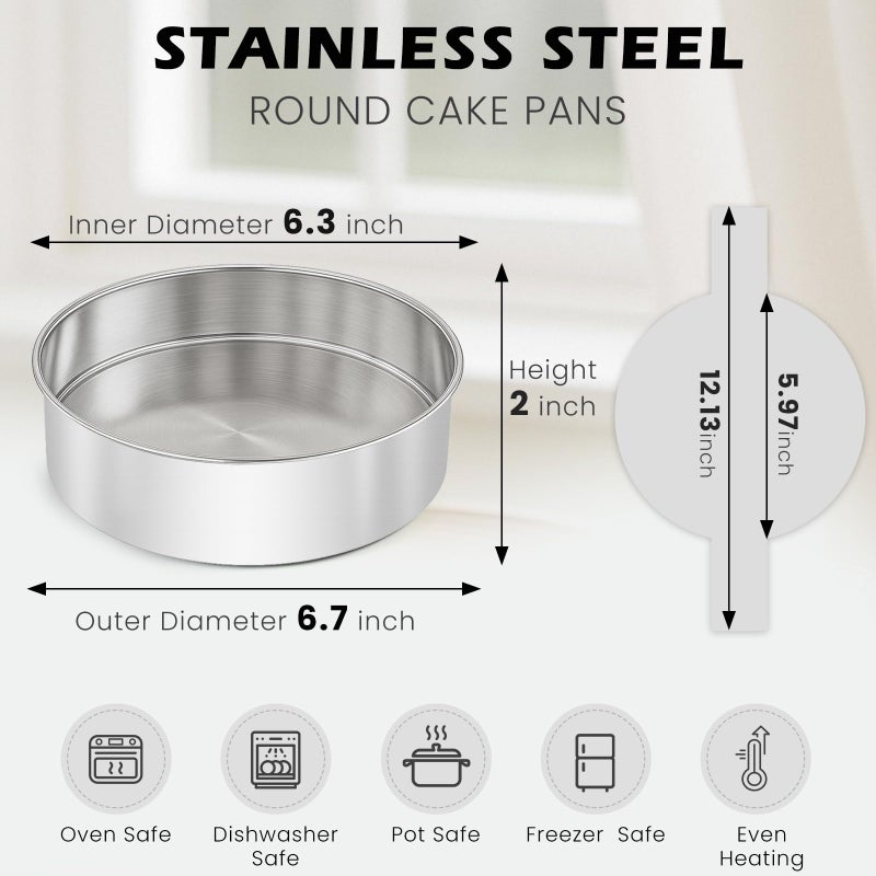 tutikuki 6 Inch Cake Pan - 3PCS Stainless Steel Smash Cake Baking Pans Tins with 100 PCS Parchment Paper, Round Bakeware for Party Birthday Wedding, Mirror Finish & Dishwasher Safe - Image 2