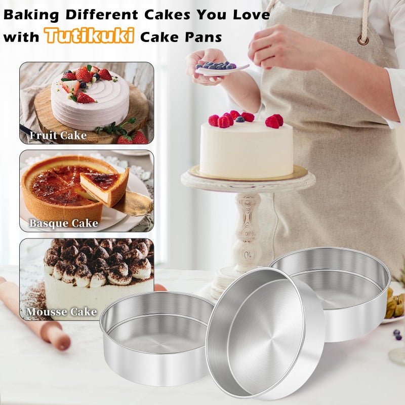 tutikuki 6 Inch Cake Pan - 3PCS Stainless Steel Smash Cake Baking Pans Tins with 100 PCS Parchment Paper, Round Bakeware for Party Birthday Wedding, Mirror Finish & Dishwasher Safe - Image 4