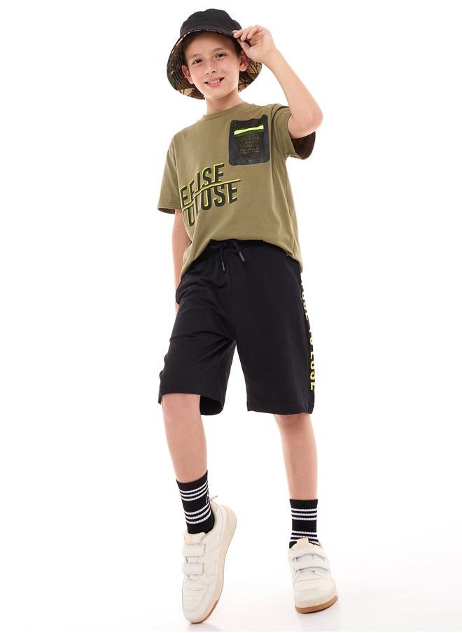 victor and jane - Mesh Pocket Printed T-Shirt & Shorts Set by Styli - Image 1