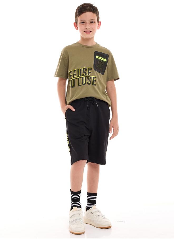 victor and jane - Mesh Pocket Printed T-Shirt & Shorts Set by Styli - Image 1