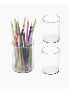 NIIMBOT 2 Pack Acrylic Pen Holder, Clear 2 Pack Desktop Pencil Cup Stationery Organizer for Office Desk Accessory, Round Makeup Brush Srotage for Home, Cutlery Storage Organizer (Clear)  - Image 1