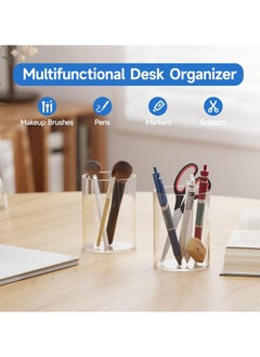 NIIMBOT 2 Pack Acrylic Pen Holder, Clear 2 Pack Desktop Pencil Cup Stationery Organizer for Office Desk Accessory, Round Makeup Brush Srotage for Home, Cutlery Storage Organizer (Clear)  - Image 3