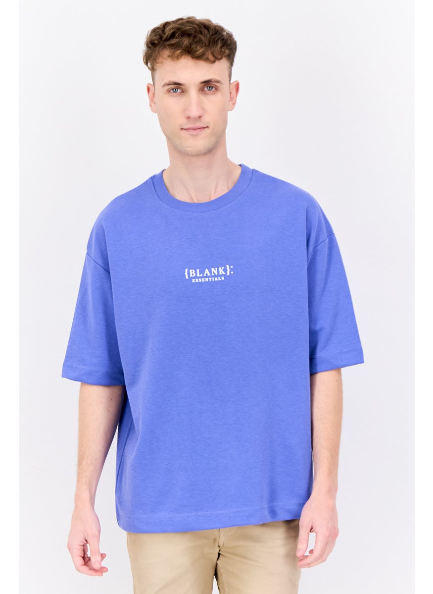 Blank Essentials - Men Crew Neck Short Sleeve Brand Logo T Shirt, Royal Blue - Image 1