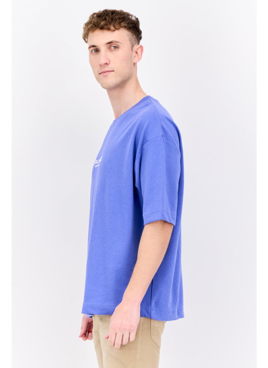 Blank Essentials - Men Crew Neck Short Sleeve Brand Logo T Shirt, Royal Blue - Image 1