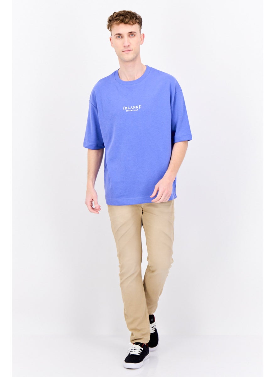 Blank Essentials - Men Crew Neck Short Sleeve Brand Logo T Shirt, Royal Blue - Image 1