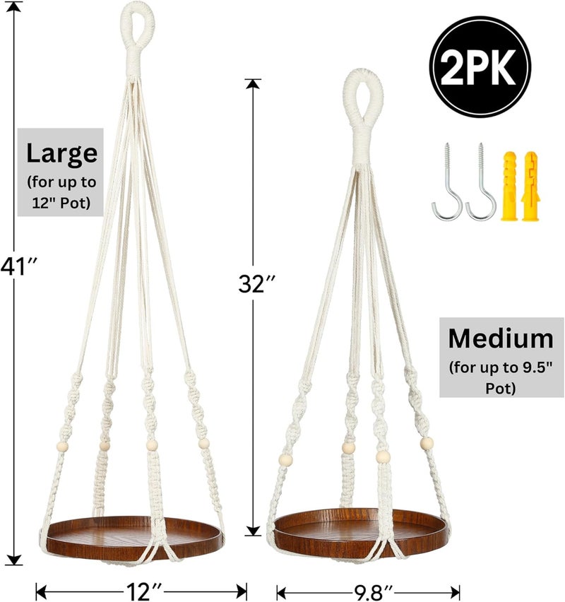 Shineloha 2 Pack Macrame Plant Hanger | Plant Hanger Indoor, Hanging Planter Shelf | Hanging Planter (Beige) (1 Large + 1 Medium) - Image 5