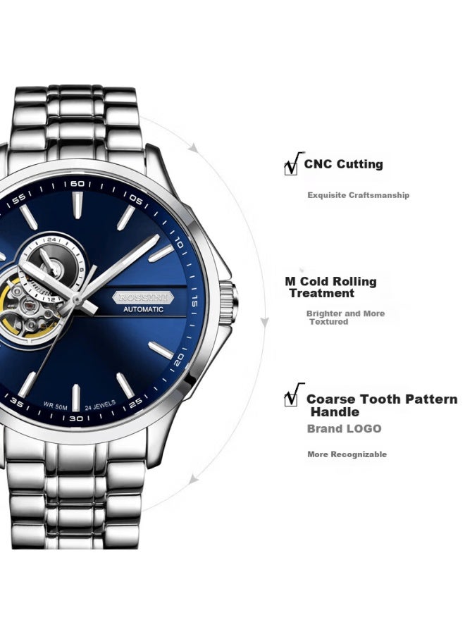 Rossini Men's Automatic Mechanical Skeleton Watch Stainless Steel Genuine Brand Men's New Year Birthday Gift For Boyfriend - Image 3