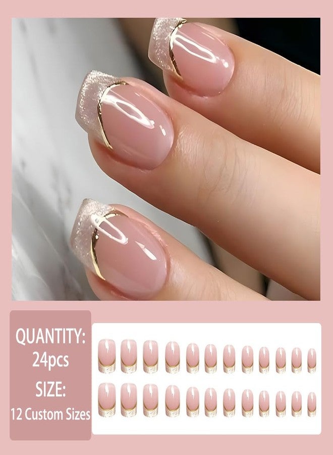 ANZAILALA 24pcs Press On Nails, Short Fake Nails Set, Reusable Artificial Nails for Women Nails Extension Kit with Nail Stickers - Image 2